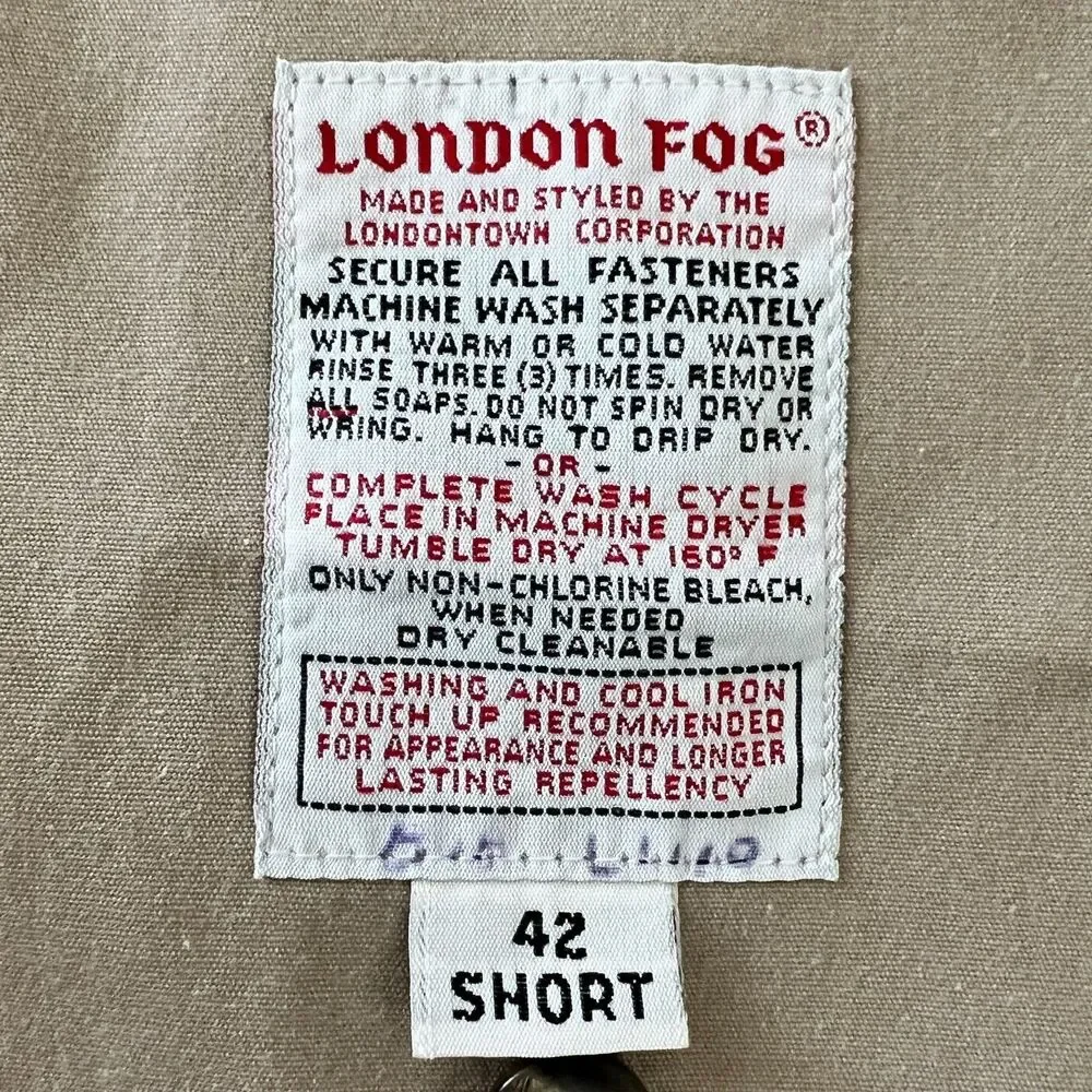 Vintage 60s London Fog Men's Size 42 Short Light Grey Khaki Classic Trench Coat